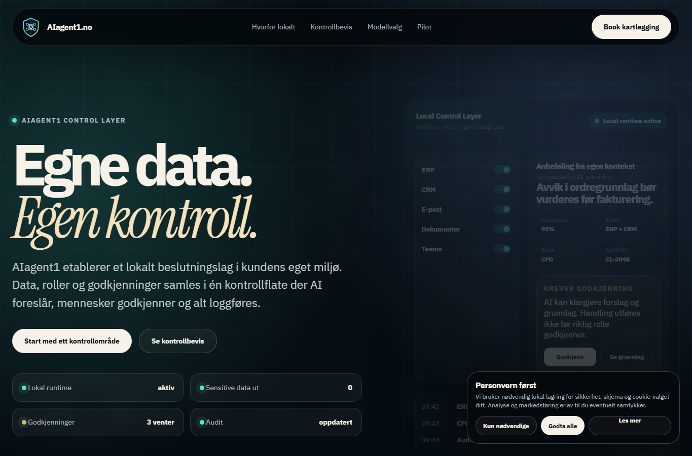 Kontrollflate for KI-styring og systemoversikt